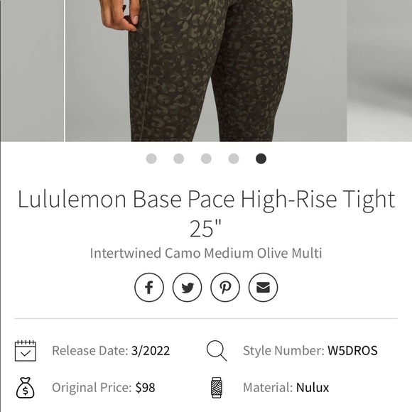 Lululemon 🐢 Base Pace 25” HR Running Tight size 6 Intertwined Camo Medium Olive - Picture 6 of 9